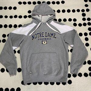 Notre Dame Football Embroidered Hoodie M Gray White Distressed Sports Pullover